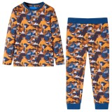 Pijamale Copii Bumbac Maneca Lunga VidaXL Cognac 104 (3-4 Ani) - Imprimeu Munte &amp; Animale, vidaXL
