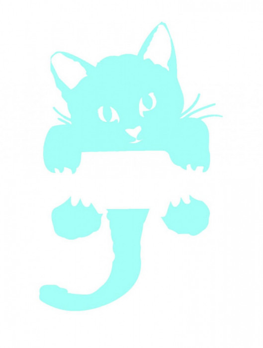 Sticker decorativ pentru intrerupator, Pisica, Turcoaz,11.5 cm, S1018ST-8