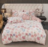 Cumpara ieftin Lenjerie de pat dublu cocolino,4 piese, cearceaf cu elastic,alba roz cu floricele-A1433