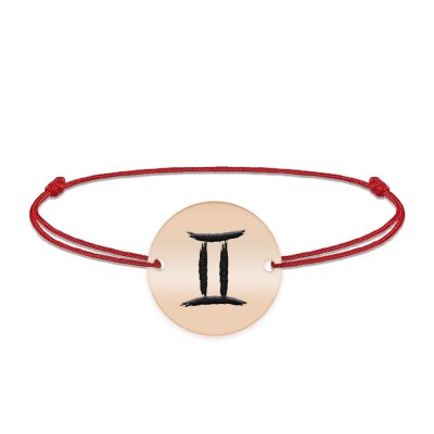 Bratara snur si banut argint 925 placat cu aur roz personalizat cu semn zodiacal Gemeni foto