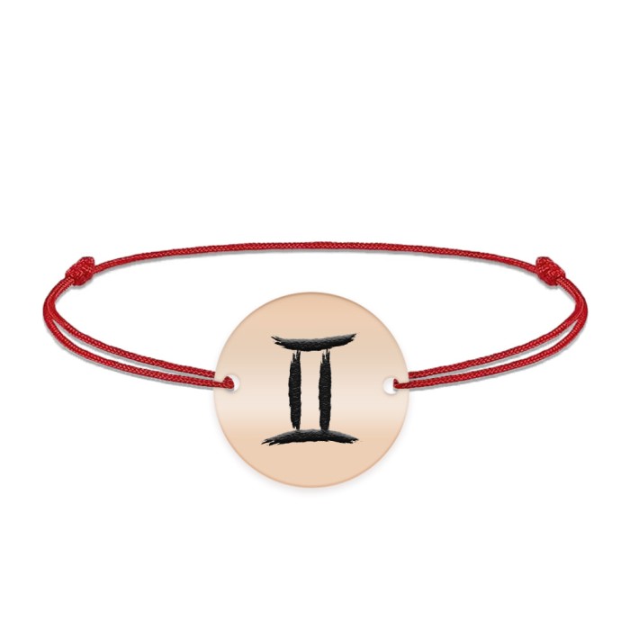 Bratara snur si banut argint 925 placat cu aur roz personalizat cu semn zodiacal Gemeni