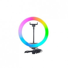 Lampa circulara LED 26 cm diametru,RGB, trepied reglabil inclus, telecomanda bluetooth