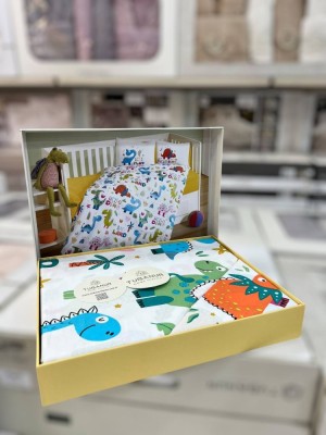 Lenjerie de pat pentru copii- model Dinoland bumbac ranforce, 4 piese foto