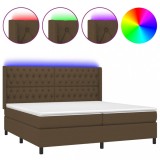 Cumpara ieftin Pat cu arcuri, saltea si LED, maro inchis, 200x200 cm, textil
