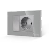 Cumpara ieftin Intrerupator simplu cu priza si rama din sticla Luxion, gri, standard italian 3M