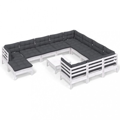 Set mobilier gradina cu perne, 12 piese, alb, lemn de pin foto