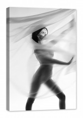 Tablou luminos in intuneric, GlowforHome, Nud pur de femeie cu val de matase in alb negru, 120 cm x 80 cm foto