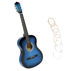 Chitara clasa din lemn 95 cm albastra cadou corzi foto