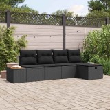 vidaXL Set de canapele pentru grădină cu pernă 5 pcs Negru Rattan poli 3360952