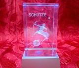 FIGURINA CRISTAL BLOC CRISTAL STICLA OPTICA ZODIA SAGATATOR CU SUPORT CU LEDURI