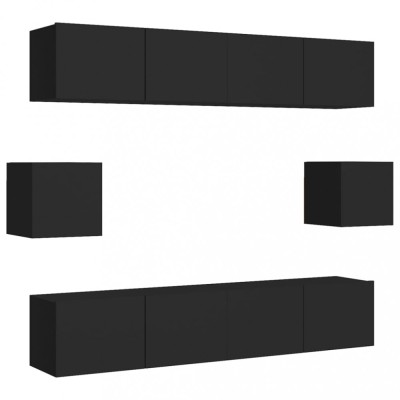 Set dulapuri TV, 6 piese, negru, lemn prelucrat foto