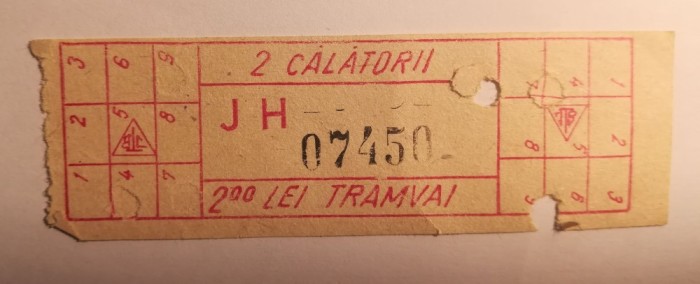 Bilet vechi de tramvai 2 călătorii 2 lei