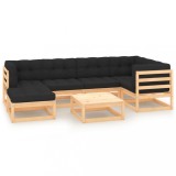 Set mobilier de gradina cu perne, 7 piese, lemn masiv de pin