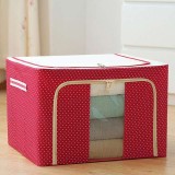 Cutie de depozitare pliabil&Auml; premium, 100l, textil durabil, cadru metalic, fermoar rezistent, fereastr&Auml; frontal&Auml;, imprimeu punctat, 60x42x40 cm, ro