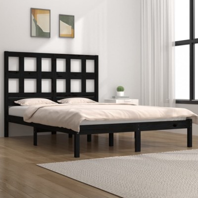 vidaXL Cadru de pat, negru, 140x190 cm, lemn masiv de pin 3104462 foto