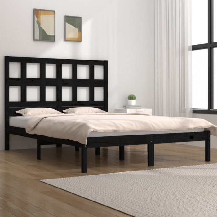vidaXL Cadru de pat, negru, 140x190 cm, lemn masiv de pin 3104462