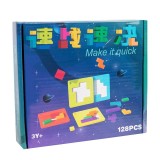 Joc Puzzle din lemn, Flippy, 128 piese, cu Forme, Multicolor