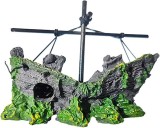 Epavă Decorativă pentru Acvariu &ndash; Ornament Realist din Rășină cu Catarg și Textură Ruginită | Ideal pentru Pești Ornamentali și Design Subacvatic