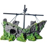 Epavă Decorativă pentru Acvariu &ndash; Ornament Realist din Rășină cu Catarg și Textură Ruginită | Ideal pentru Pești Ornamentali și Design Subacvatic