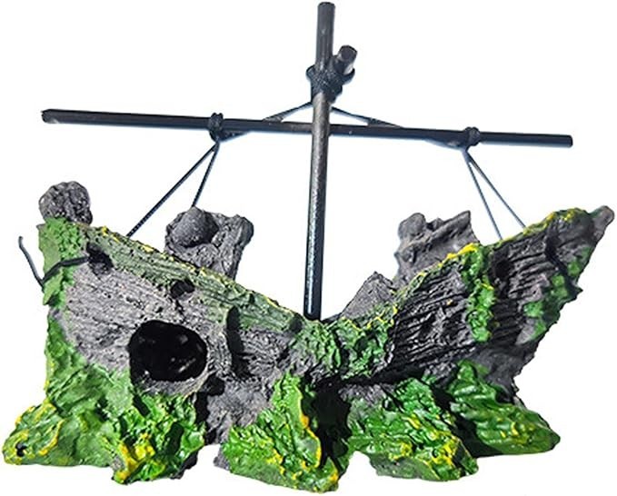 Epavă Decorativă pentru Acvariu &ndash; Ornament Realist din Rășină cu Catarg și Textură Ruginită | Ideal pentru Pești Ornamentali și Design Subacvatic