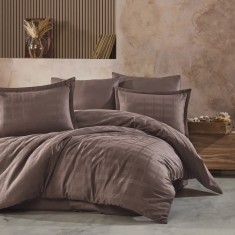Lenjerie pat dublu,jacquard 100% bumbac,6 piese,maro,MARSELA V6-A511 foto