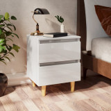 VidaXL Noptiere &amp; picioare lemn pin 2 buc. alb extralucios 40x35x50 cm
