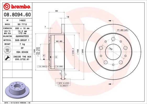 BREMBO 08.8094.60 PRIME LINE Disc frana