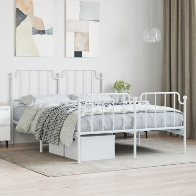 vidaXL Cadru pat metalic cu tăblie de cap/picioare&amp;nbsp;, alb, 150x200 cm foto