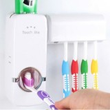 Dozator pasta de dinti cu suport 5 periute de dinti, fixare pe perete, alb