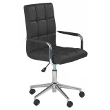 Scaun birou ergonomic, HM Gonzo 2, cadru cromat, tapiterie piele ecologica, mecanism de balans, roti pivotante, 90 kg, negru