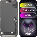 Cumpara ieftin Display cu Touchscreen JK pentru Apple iPhone 16 Plus, cu Rama, Versiune LCD In-Cell IC Movable, Negru
