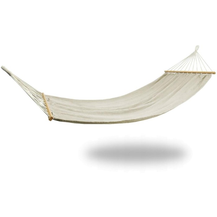 Hamac Single pentru 1 Persoana cu Bara Stabilizatoare din Lemn, Bumbac Premium, Capacitate 150kg, Dimensiuni 200x100cm, Bej