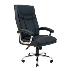 Scaun de birou directorial Burgas, RONDI, piele ecologica, mecanism Tilt, brate tapitate, negru