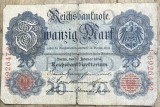 BNKSTR03DE Bancnotă Veche Germania 20 Mark 1907 (Reichsbanknote), Perioada Imperială, Vulturul German, Colecție / Numismatică