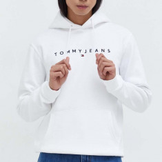 Tommy Jeans bluză bărbați, culoarea alb, cu glugă, imprimeu DM0DM17985