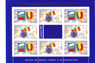 2006 LP 1748 a ROMANIA+BULGARIA IMPREUNA IN UNIUNEA EUROPEANA MINICOALA 8+1 MNH foto