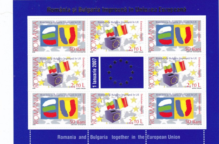 2006 LP 1748 a ROMANIA+BULGARIA IMPREUNA IN UNIUNEA EUROPEANA MINICOALA 8+1 MNH