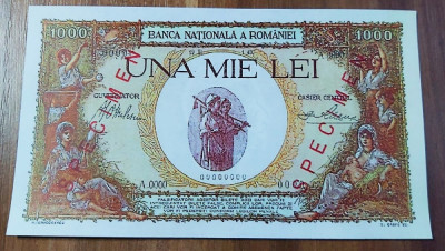 REPRODUCERE bancnota specimen 1000 lei 1940 Romania foto