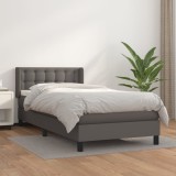 Cumpara ieftin Pat box spring cu saltea, gri, 90x190 cm, piele ecologică