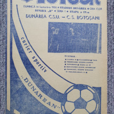 Program meci fotbal Dunarea CSU Galati-CS Botosani 14 Sept 1986, stare buna