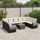 Cumpara ieftin Set canapele de grădină cu perne, 10 piese, negru, poliratan