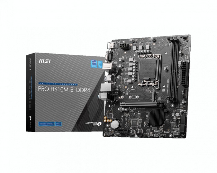 MSI PRO H610M-E DDR4, Micro-ATX, Socket 1700, Dual Channel DDR4 3200(OC)MHz, 1x PCIe x16 slots, 1x M.2 slots, 1x HDMI, 1 x VGA, 2x USB 3.2 Gen 1, 4x U