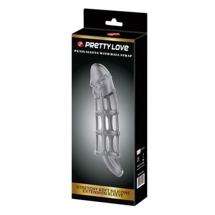 Manson din silicon cu cap proeminent Pretty Love Penis Sleeve With Ball Strap