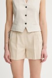 PS Paul Smith pantaloni scurți din amestec de in culoarea bej, cu imprimeu, high waist, W2R.317T.P31282