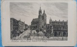Carte postala, Cracovia. Piața Principală și Biserica Sfintei Fecioare Maria, perioda interbelica