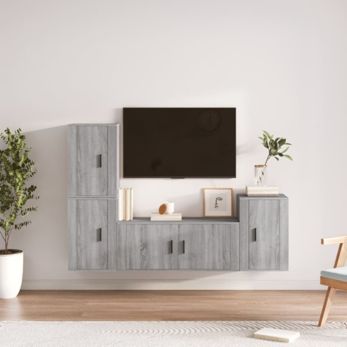 vidaXL Set dulapuri TV, 4 piese, gri sonoma, lemn prelucrat