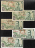 Rar! Set Columbia 5 x 5 pesos 1961 1963 1964 1965 1967, America Centrala si de Sud