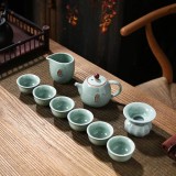 Set ceai , zIMPERIAL TEA, din portelan, ceainic 200 ml, 6 cupe si accesorii incluse, Turcoaz