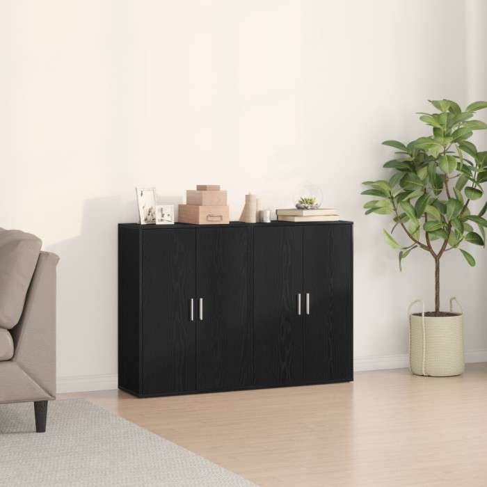 vidaXL Set 2 comode stejar negru 60x31x84 cm din lemn &icirc;ngineresc.