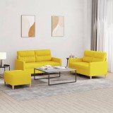 Set de canapele cu perne, 3 piese, galben deschis, textil